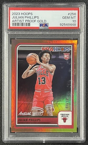 JULIAN PHILLIPS PSA 10 2023-24 PANINI HOOPS #256 ROOKIE ARTIST PROOF GOLD 8/10