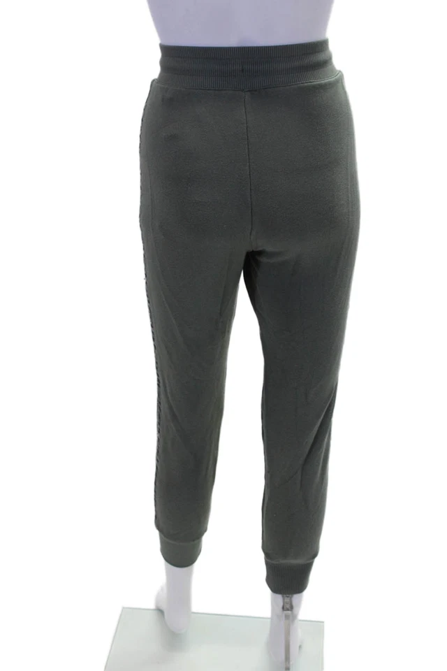 Espléndidos pantalones deportivos verdes con detalle de terciopelo en la cintura con cordón para mujer talla S Foto 3 de 4