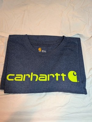 USED Carhartt K195 3XLT Men Logo Graphic T-Shirt Loose Short Sleeve Blue Green
