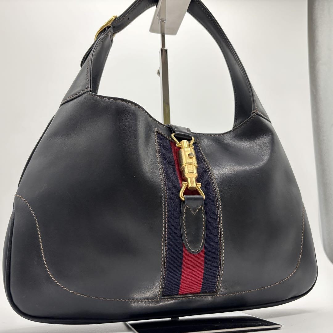 GUCCI Jackie Sherry Shoulder Bag in Navy Red Leather G779
