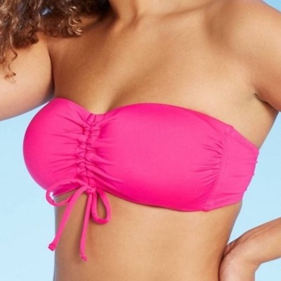 Kona Sol L Pink Crystal Cinched Convertible Tied Halter Bandeau Bikini Top New 