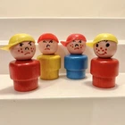 Vtg FISHER PRICE Little People RARE FIGURES Mad Boys-Smiling wFreckles WOOD/WOOD