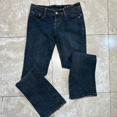 Seven7 Premium Women's Dark Blue Wash Denim Jeans Embroidered Button 5-Pocket