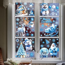 9 Sheets Christmas Snowflakes Window Decals Winter Blue Cute Painting Stickers