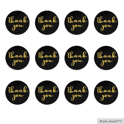 100 Aufkleber *THANK YOU* DANKE   2.5cm Sticker Etikett Schwarz Gold