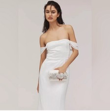 BHLDN Off-The-Shoulder Lace-Up Satin Column Midi Dress NWT