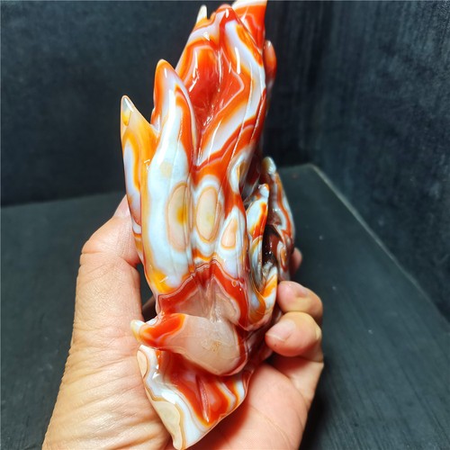 RARE 657.4g Natural Polished Banded Agate Hand-carved Nine-Tailed Fox R1920 - Picture 17 of 19