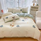 Cotton Duvet Cover Queen Size, Green 3D Embroidery Queen Bedding Sets, Chenil...
