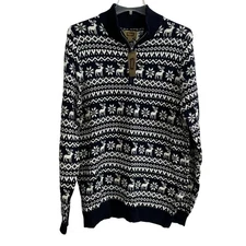 The Foundry Supply Co Sweater Mens XLT Navy Fair Isle Deer Quarter Zip Big Tall