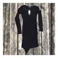 MISSPAP aviana black, overlapped ruched split mini dress Long Sleeves