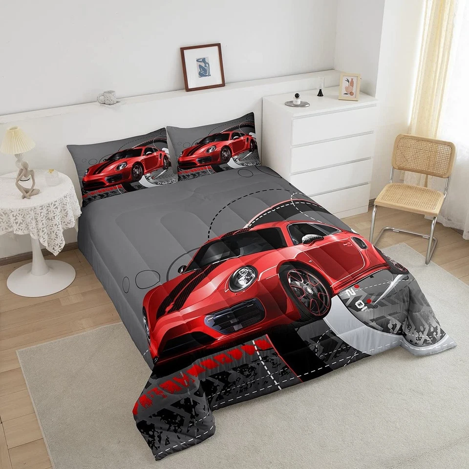 Feelyou Red Race Car Comforter Set Sports Car Bedding Set for Kids Boys Girls... - Image 3 of 4