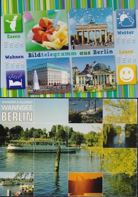 2 new postcards from Berlin with 9 motifs from Wannsee, Mitte + curry sausage