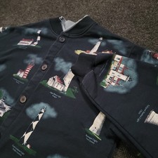 Vintage Art Unlimited Lighthouse Sweatshirt Jacket Mens M Navy AOP USA Made