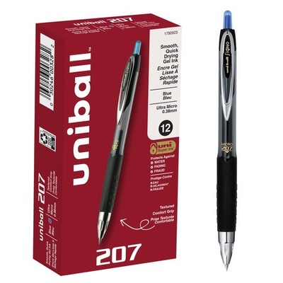 12 PCS Uniball 207 Retractable Gel Pens Ultra Micro Point 0.38mm Blue Ink Set
