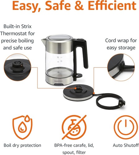 Elegant 1.0L Electric Tea Kettle with Auto Shut-Off & Boil Dry Protection - Picture 5 of 7