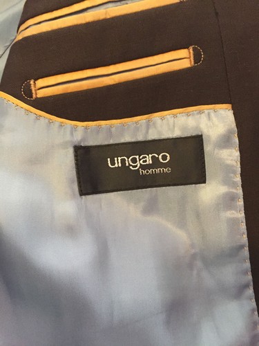 ungaro homme Women Dark Career Pure New Wool Lined Jacket Blazer Size 50R/40" - Picture 11 of 11