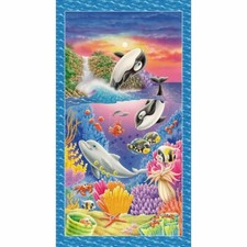 Sea Ocean World Fish Coral Dolphin Water Cotton Fabric Studio E 24"X44" Panel