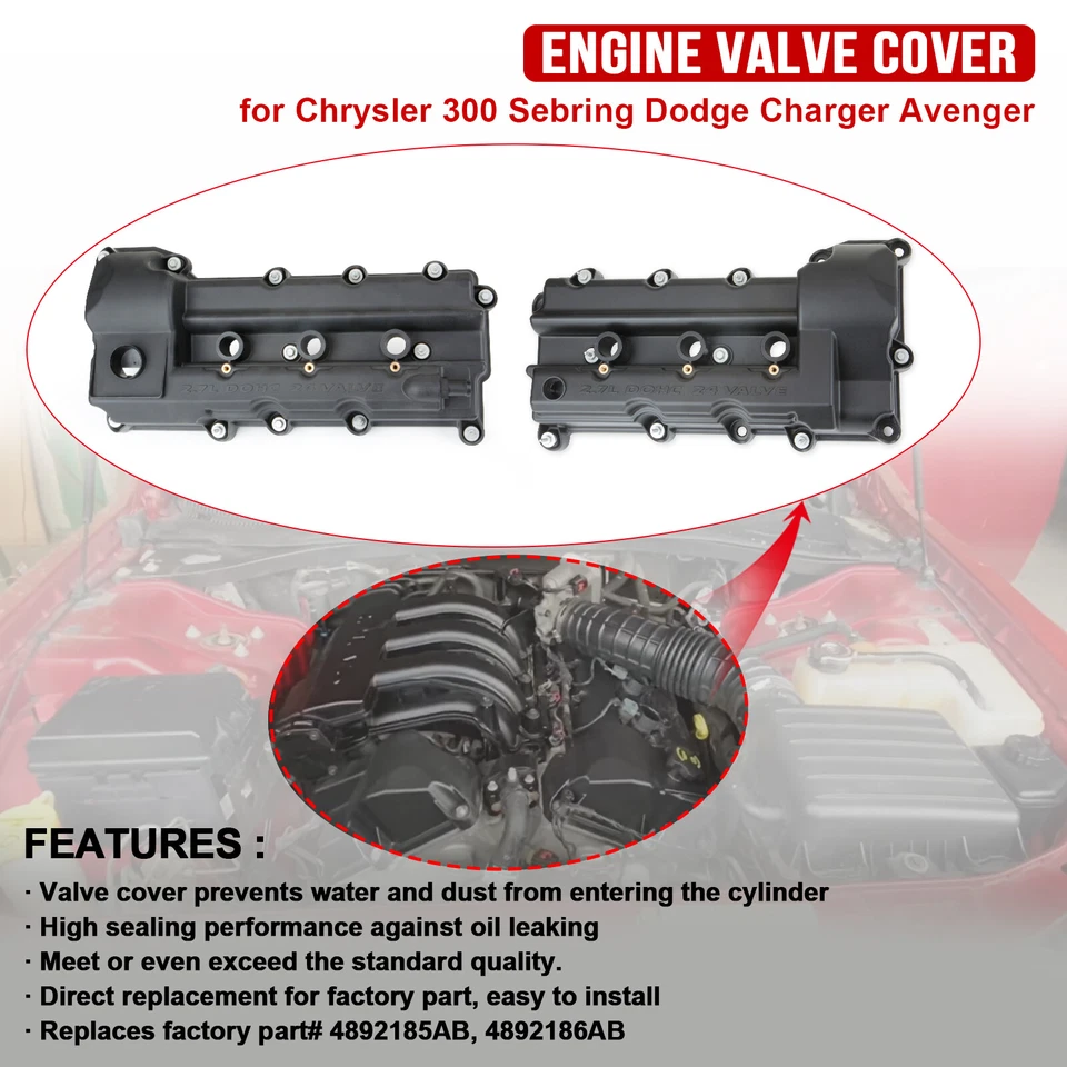 2PCS Valve Covers w/ Gaskets for Chrysler 300 Dodge Avenger Charger 2.7L - Image 2 of 4