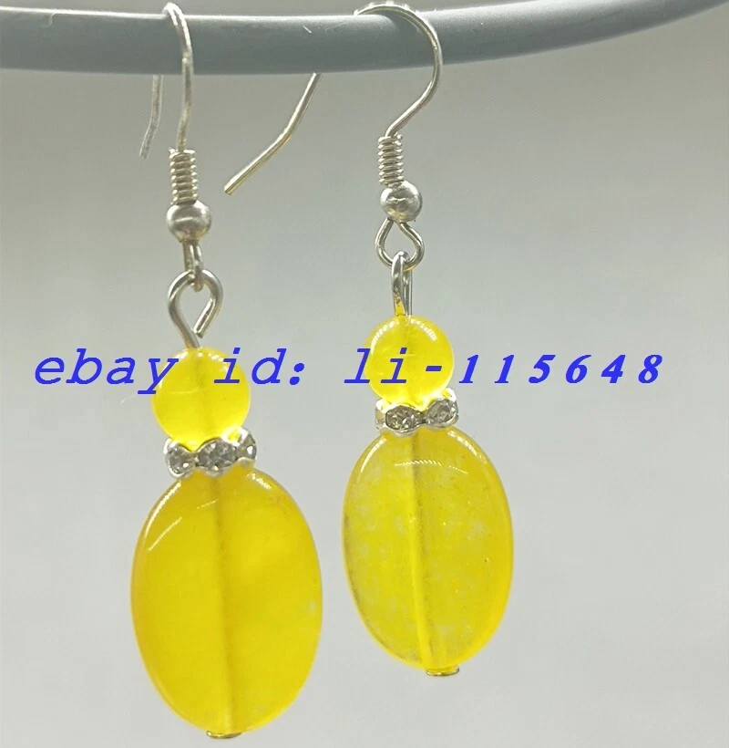 Hermosos Pendientes Amarillos 6mm Redondos y 13x18mm Topacio Ovalado Piedras Preciosas Cuentas Regalo Foto 3 de 4