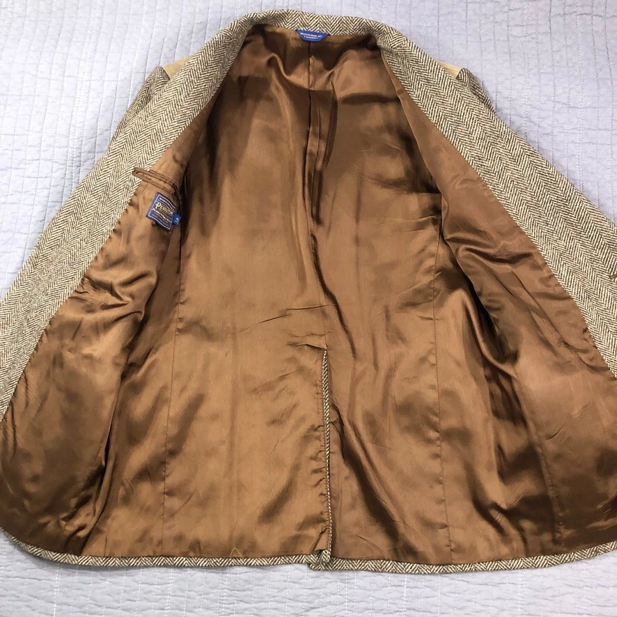 Vintage Pendleton Blazer Men 46L Brown Wool Tweed Western Suede Yoke Patches USA - Image 2 of 4