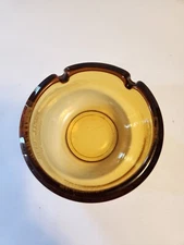 Vintage 3.75” Amber Glass Cigarette Ashtray Round 2 Slot Rounded Bottom 