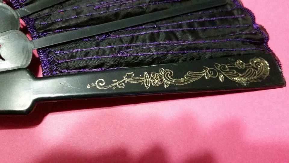 Abanico Plegable de Mano Floral Encaje Regalo Fiesta Negro Púrpura Surtido Chino Foto 4 de 4