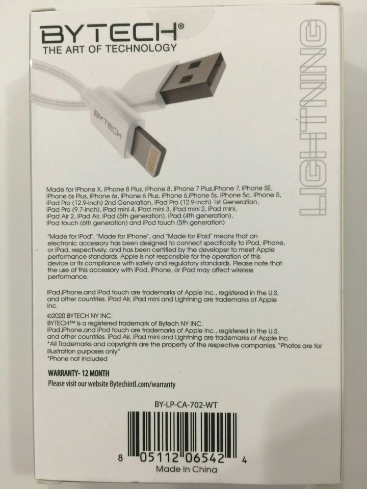BYTECH 6FT iPhone Charger USB Cable Cord iPhone 6 7 8 Plus iPhone 11 XR Xs Max - Image 2 of 2