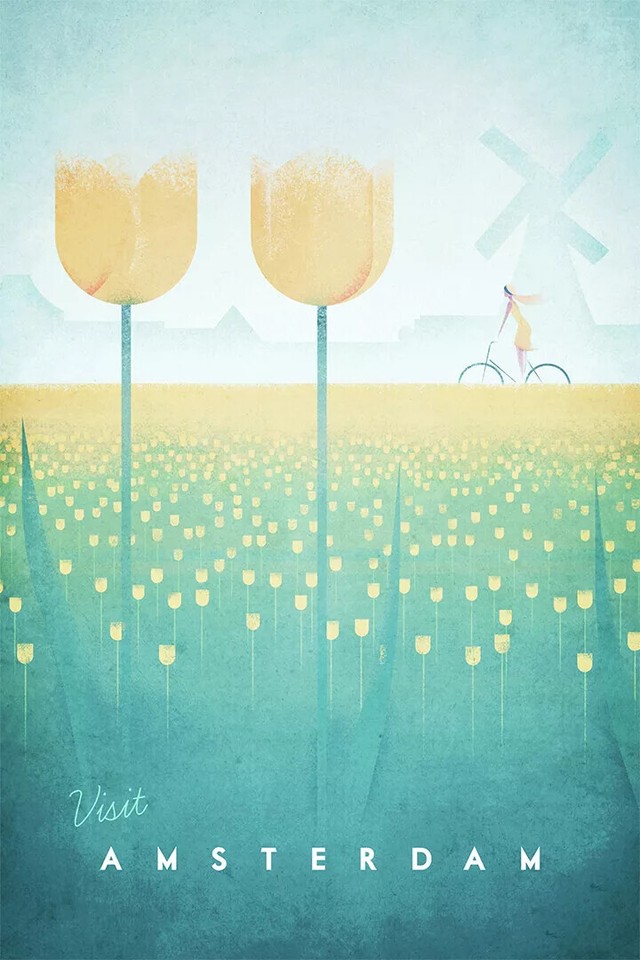 Visit Amsterdam Travel Minimal Vintage Print Art Canvas Poster Home