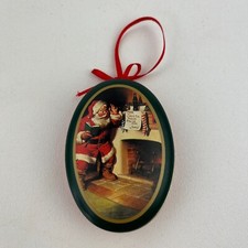 1990 Coke Santa Tin Container Ornament Coca Cola Saturday Post Collection Oval