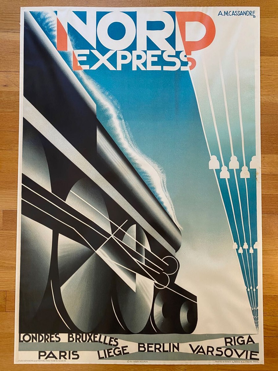 Vintage NORD EXPRESS A.M. CASSANDRE Train Poster. MOURON 1980