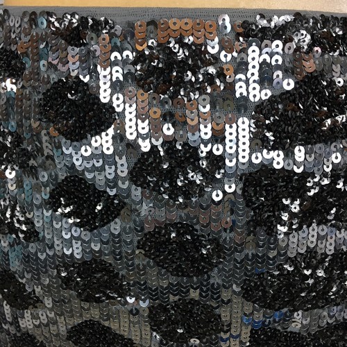 Express Womens XS Heavily Sequined Mini Skirt Silver Black Patterned Club Party - Picture 5 of 7