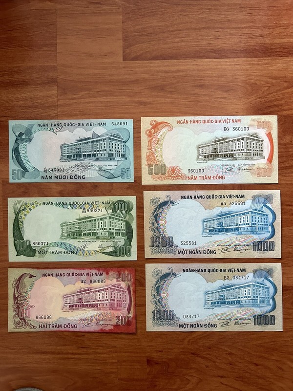 So. Viet Nam Bank Notes 1972 UNC. Animal in Set of 6 (Type I&II)+ Ink Error.