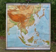 VINTAGE |  SCHULWANDKARTE OST S&Uuml;DOSTASIEN SOUTH EAST ASIA 60s EARTH | WALL CHART