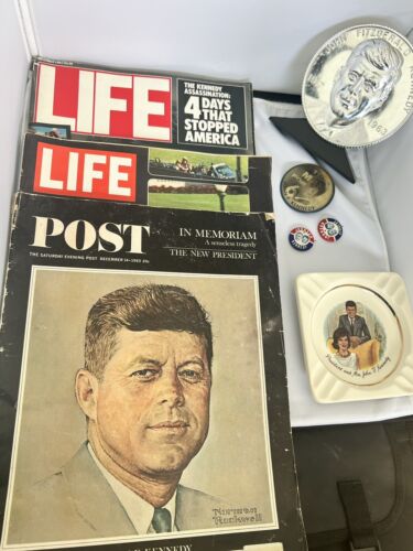 john f. kennedy collectibles LOT JFK Button, Comic, Magazines, Ashtray, Etc. - Photo 1/22