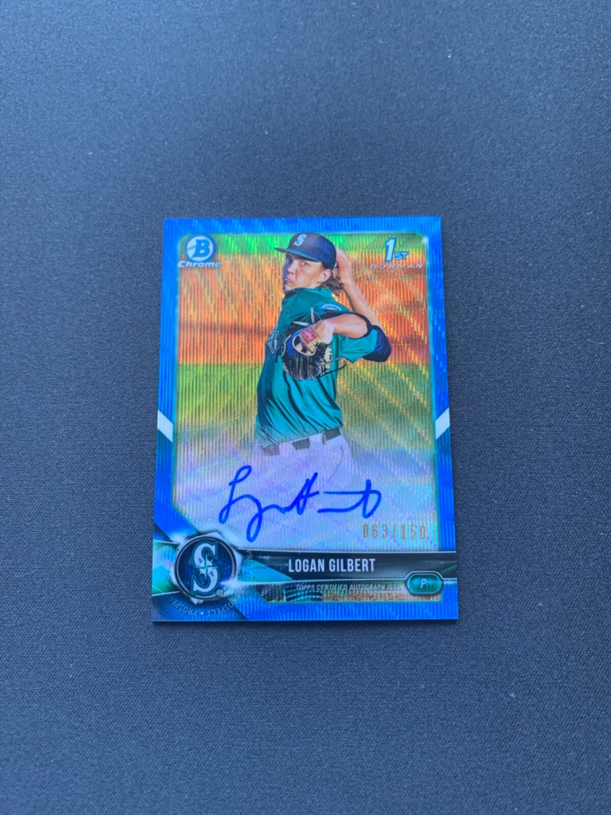 2018 Bowman Chrome Draft Logan Gilbert Blue Wave Refractor 1st Auto #/150