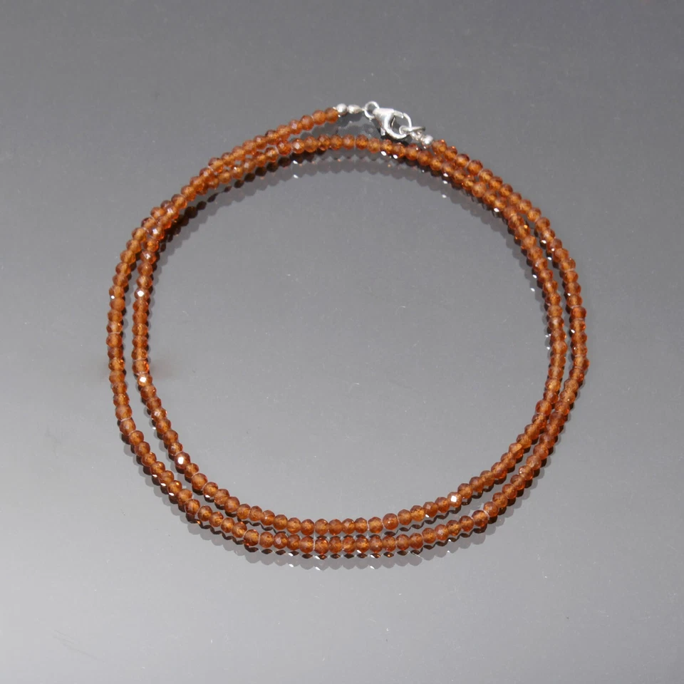 Collar de cuentas de piedras preciosas de hessonita de 3 mm de 20 pulgadas Foto 4 de 4