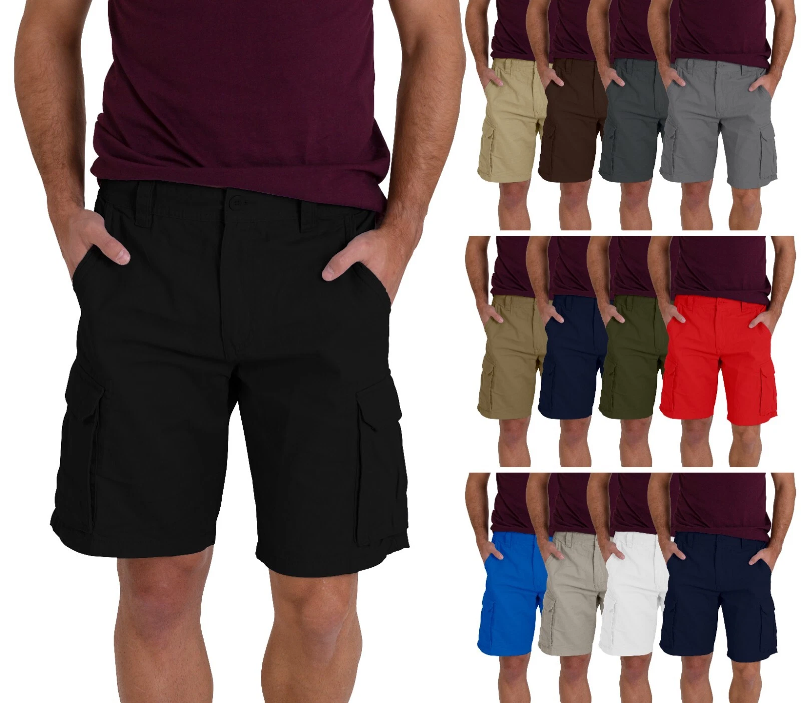 Mens Cargo Shorts Relax Fit 100% Cotton Casual Multi Pockets Summer Work Combat