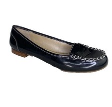 Nine West Womens Eye popper Dress Flats Round Toe Metallic Black Slip On 8.5