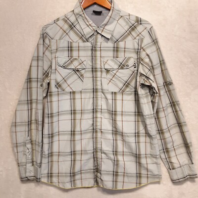 Oakley Mens Long Sleeve Snap Button Shirt Sz.M/Gray-Plaid/Roll Sleeve/Western 