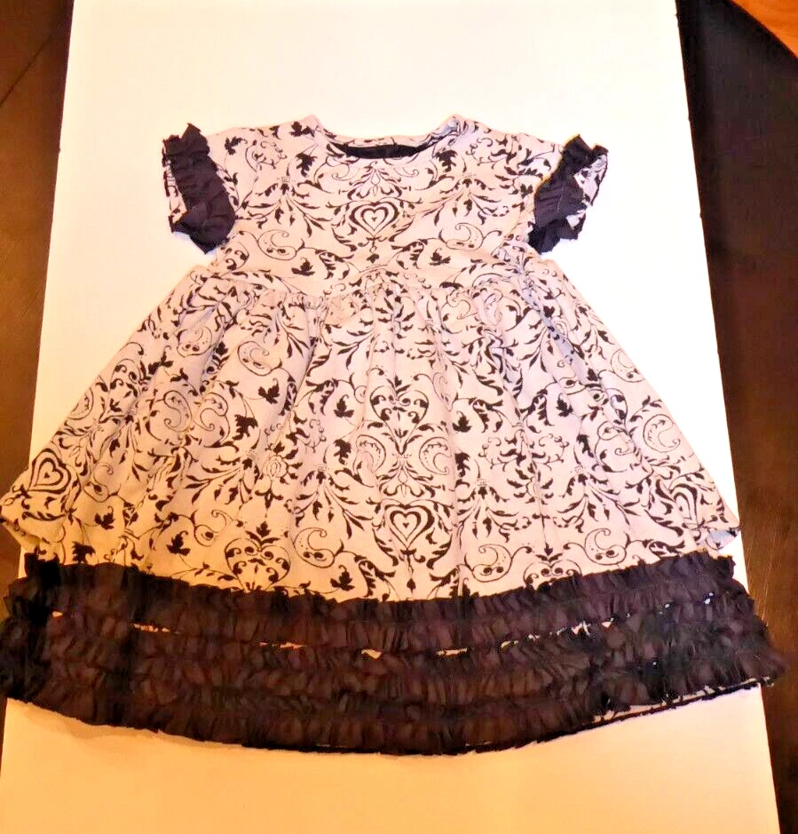 Persnickety 学步女孩象牙色和黑色荷叶边连衣裙 2 码 — 第 4/4 张图片