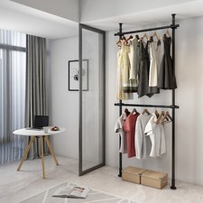 2 Tier Garment Rack Adjustable Height Width Indoor Clothes Drying Pole NEW