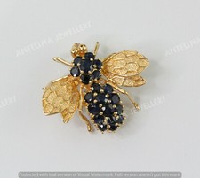 Spilla e ciondolo ape zaffiro blu taglio tondo 2,30 CT placcato oro giallo 14 carati