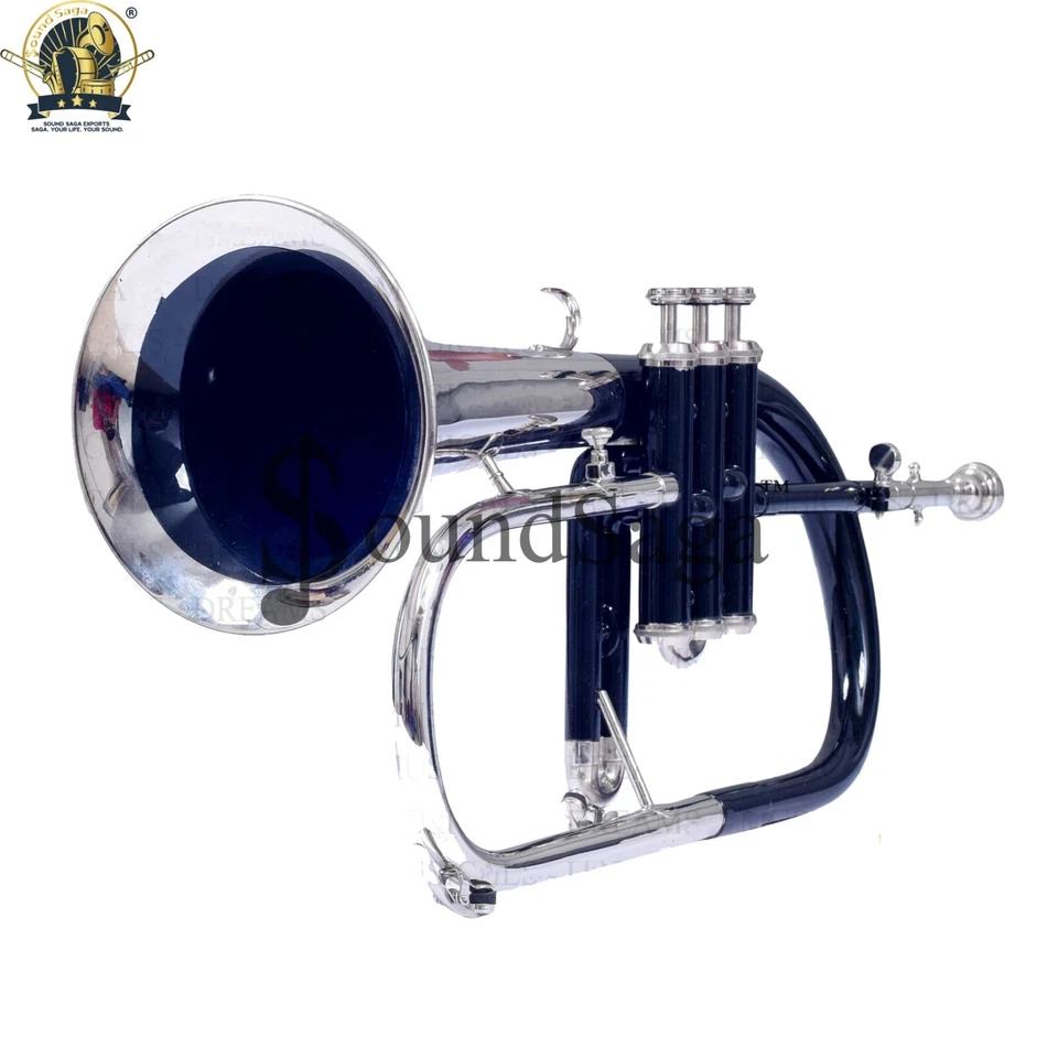 Flugelhorn 3 Válvulas Bb Paso Con Incluye Boquilla y Estuche de Transporte (Negro Plata) Foto 3 de 4