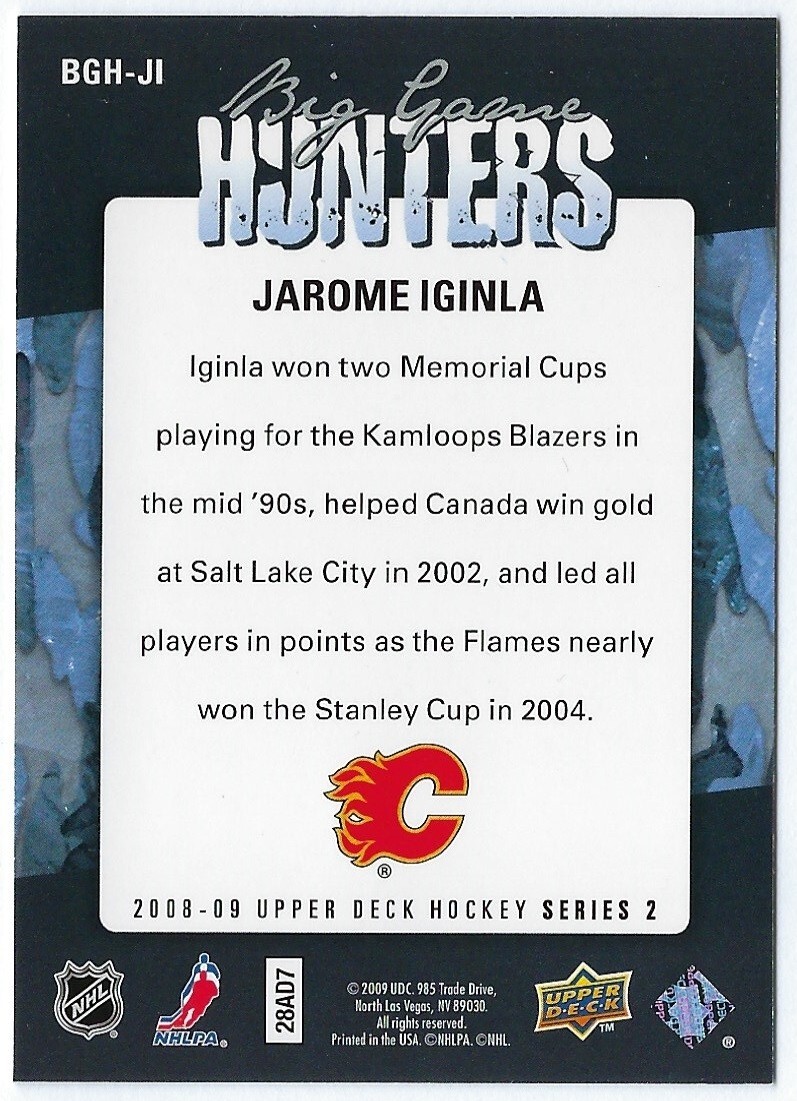 2008/09 Upper Deck Big Game Hunters card #BGH-JI of Jarome Iginla