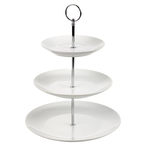 3 Layer Tier Ceramic White Round Serving Display Cakes Platter Food Stand Rack