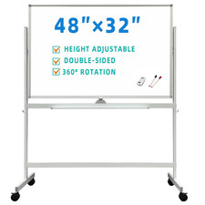 Biboc Large White Board 32X48 Inches - Mobile Rolling Whiteboard On Wheels