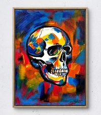 Original Skull Art 16x12 Canvas Bold Color Expressionist Abstract Painting