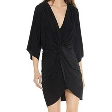 Misa Los Angeles Black Mini Dress Small Stretch Knit Plunge Neck Cocktail Party