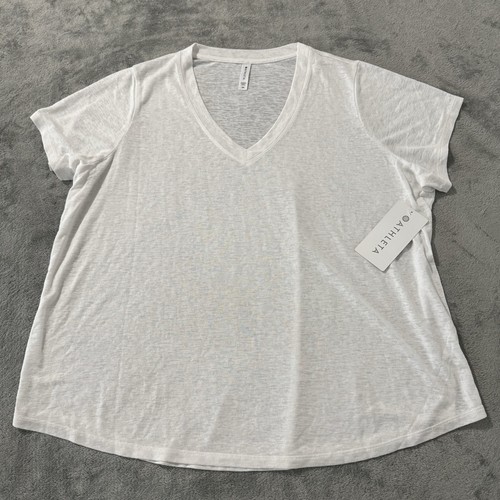 Athleta Size 2XL Breezy Scoop V-Neck Tee in White NWT $49 MSRP