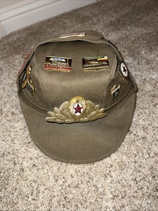 RUSSIAN SOVIET Vtg USSR ARMY MILITARY CAP HAT With PINS & PATCHES